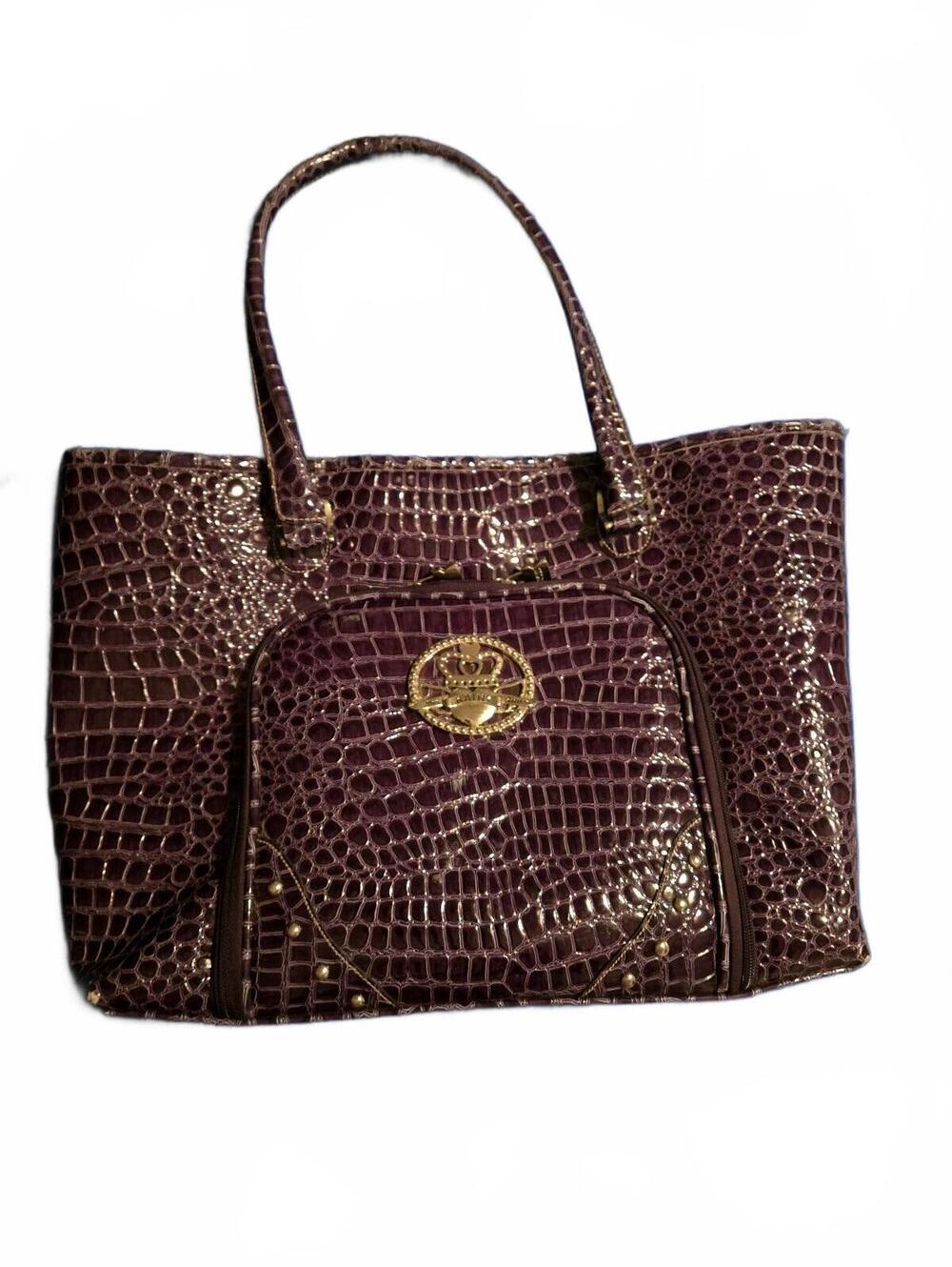 Kathy Van Zeeland Purple Croc-Embossed Tote Bag with Front Pocket
